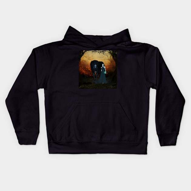 Awesome wolf with fairy in the dark night Kids Hoodie by Nicky2342